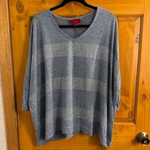 Jennifer Lopez Blue V-Neck Sweater with Silver Beaded Details